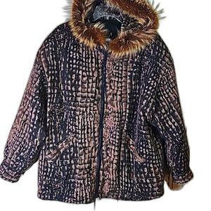 Jacket by Greg Bell  Fur Trim Hood Lightweight Multicolor Size XL